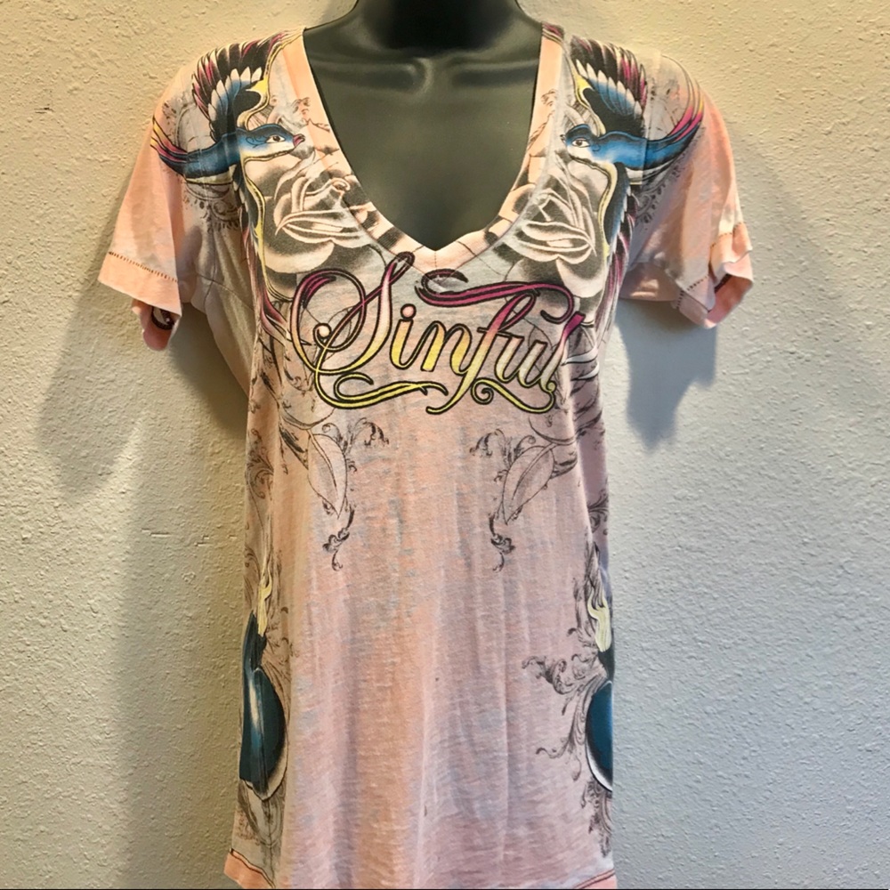 Coral sinful tattoo style tee affliction